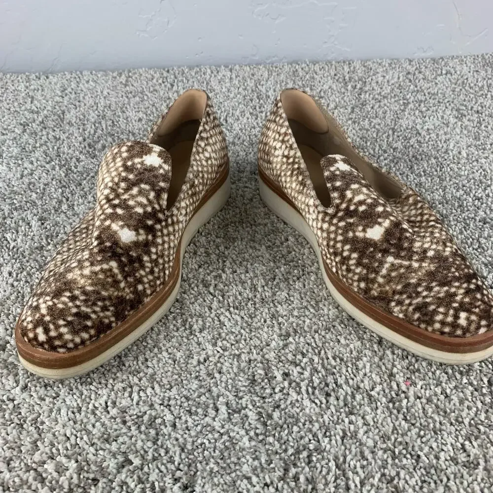 Free People Loafer Womens Size 8.5 Brown Snake Print Velvet Platform